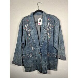 Women's Washed Denim Blazer w/embroidery Detailing #7